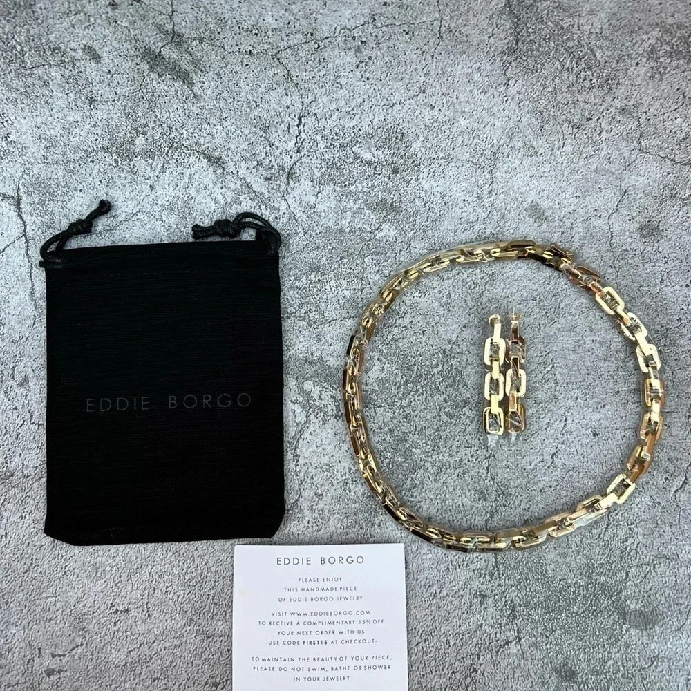 EDDIE BORGO SUPRA LINK 12KT OVER‎ BRASS NECKLACE/EARRING SET MSRP $675
